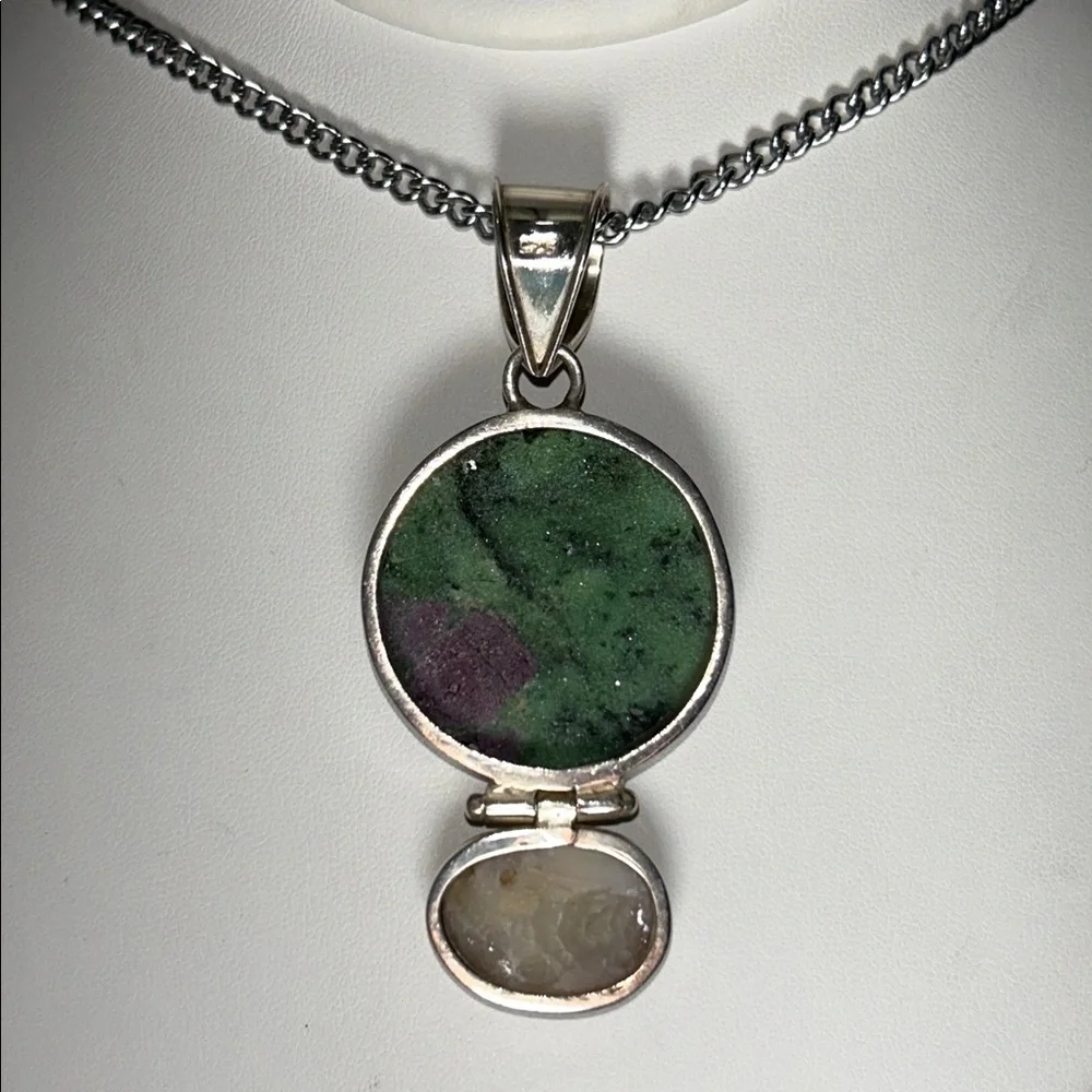 Artisan Made Vintage Sterling Silver Multi Gemstone Pendant Necklace